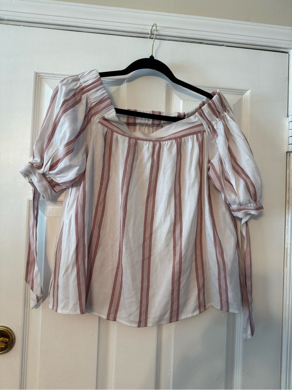 Passport White Blouse with Dusty Rose Stripes